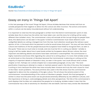 Essay on Irony in ‘Things Fall Apart’