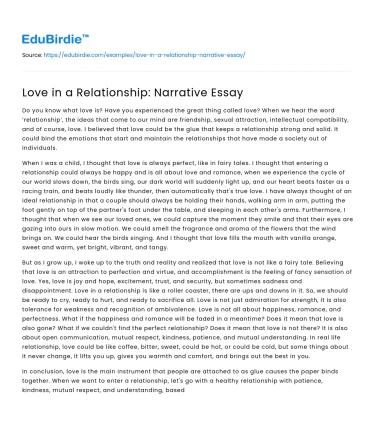 Love in a Relationship: Narrative Essay