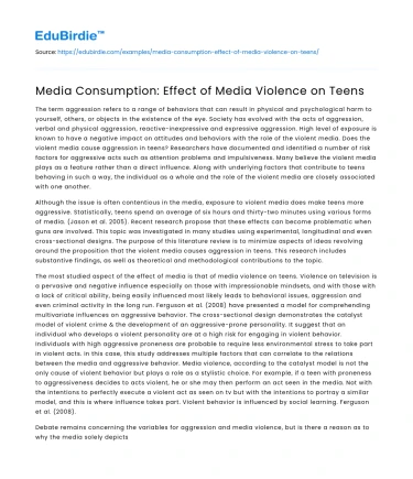 Media Consumption: Effect of Media Violence on Teens