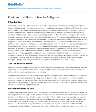 Positive and Natural Law in Antigone