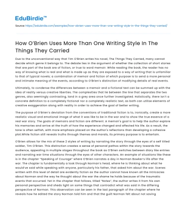 How O’Brien Uses More Than One Writing Style In The Things They Carried