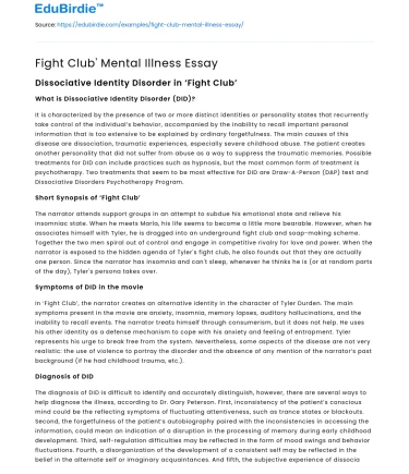 Fight Club’ Mental Illness Essay