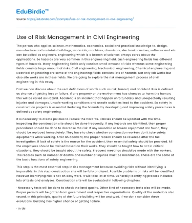 Use of Risk Management in Civil Engineering
