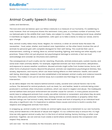 Animal Cruelty Speech Essay
