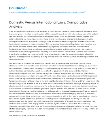 Domestic Versus International Laws: Comparative Analysis