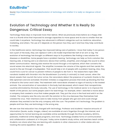 Evolution of Technology and Whether It Is Really So Dangerous