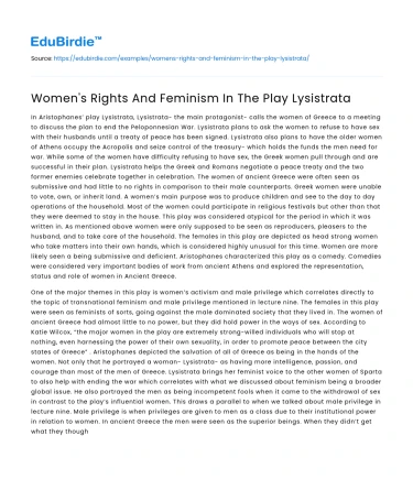 Women’s Rights And Feminism In The Play Lysistrata