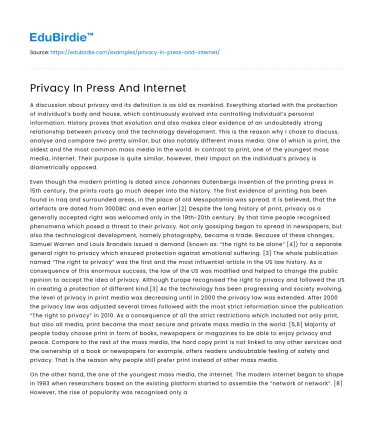 Privacy In Press And Internet