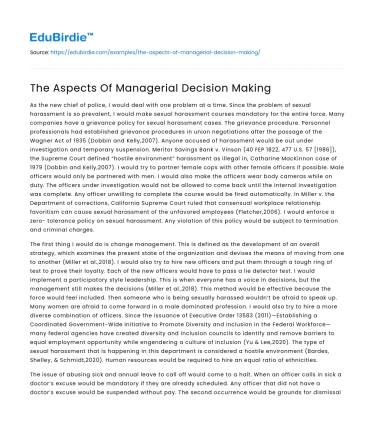 The Aspects Of Managerial Decision Making