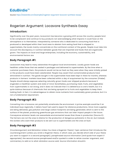 Rogerian Argument: Locavore Synthesis Essay