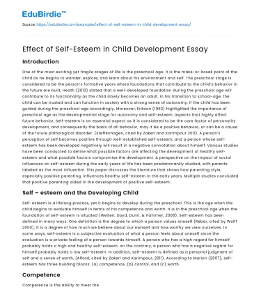 Effect of Self-Esteem in Child Development Essay