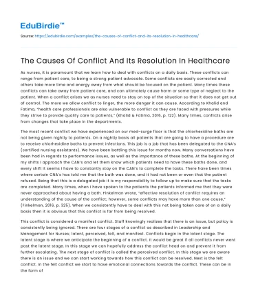 The Causes Of Conflict And Its Resolution In Healthcare