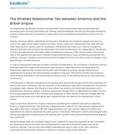 The Strained Relationship Ties between America and the British Empire