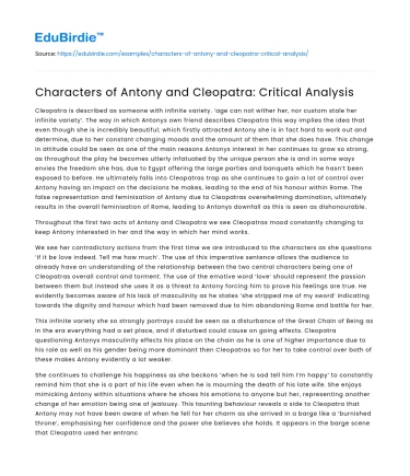 Characters of Antony and Cleopatra: Critical Analysis