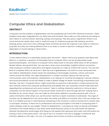 Computer Ethics and Globalization