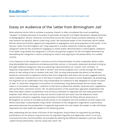 Essay on Audience of the ‘Letter from Birmingham Jail’