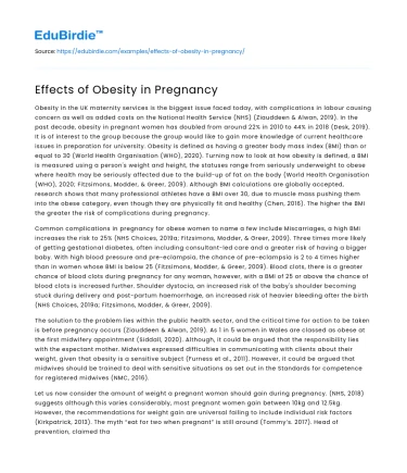 Impacts of Obesity on Maternal Health