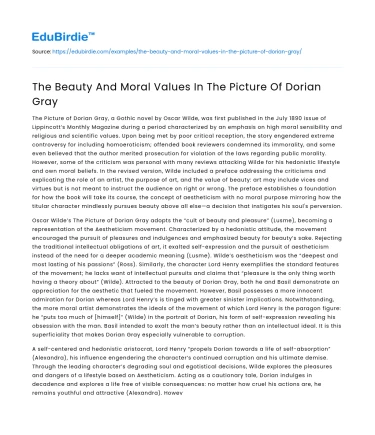 The Beauty And Moral Values In The Picture Of Dorian Gray