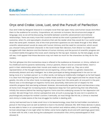 Oryx and Crake: Love, Lust, and the Pursuit of Perfection