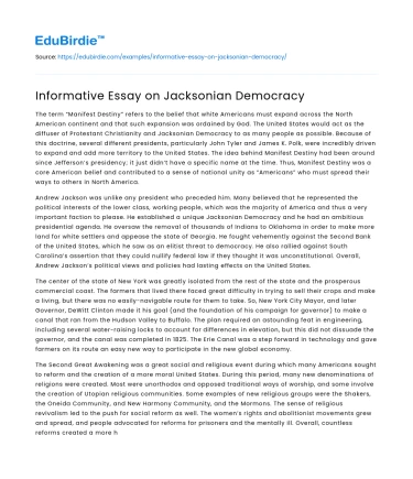 Informative Essay on Jacksonian Democracy
