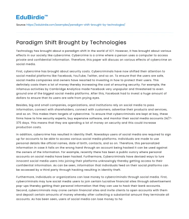 Paradigm Shift Brought by Technologies