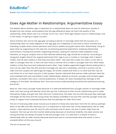 Does Age Matter in Relationships: Argumentative Essay