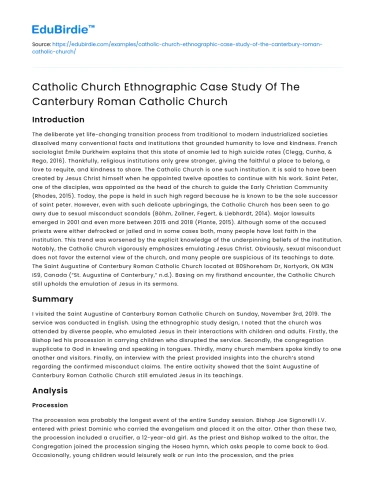 Canterbury Roman Catholic Church Ethnographic Study