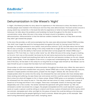 Dehumanization in Elie Wiesel’s ‘Night’