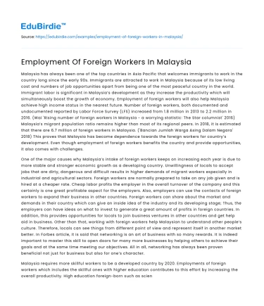 Employment Of Foreign Workers In Malaysia