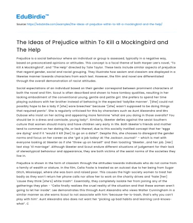 The Ideas of Prejudice within To Kill a Mockingbird and The Help