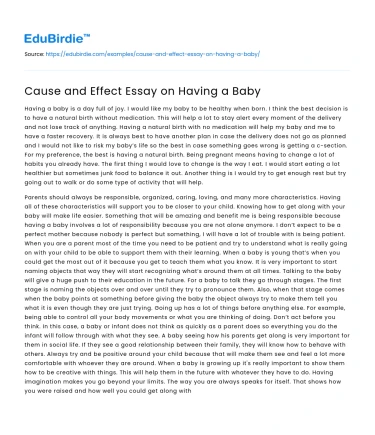 Cause and Effect Essay on Having a Baby