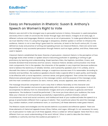 Susan B Anthony’s Speech on Women’s Right to Vote