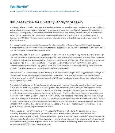 Business Case for Diversity: Analytical Essay