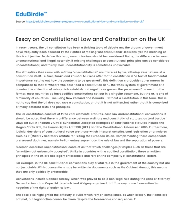 Essay on Constitutional Law and Constitution on the UK