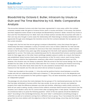 Comparative Analysis: Bloodchild, Intracom, The Time Machine