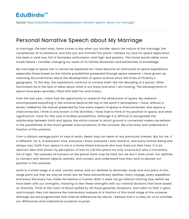 Personal Narrative Speech about My Marriage