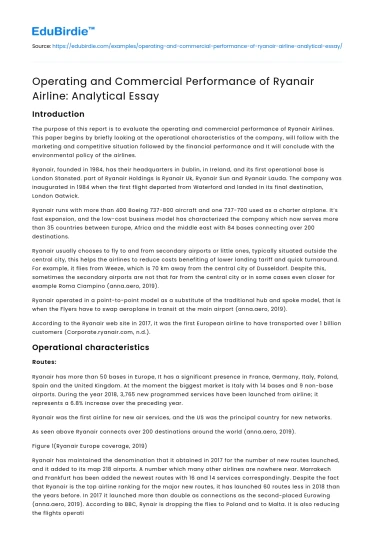 Operating and Commercial Performance of Ryanair Airline