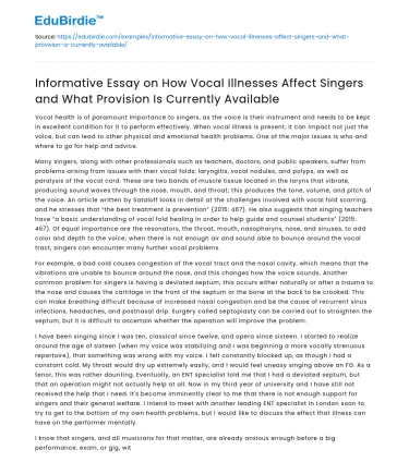 Effects of Vocal Illnesses on Singers: Current Support Available