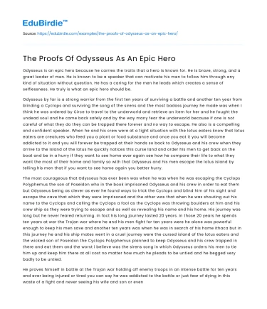 The Proofs Of Odysseus As An Epic Hero