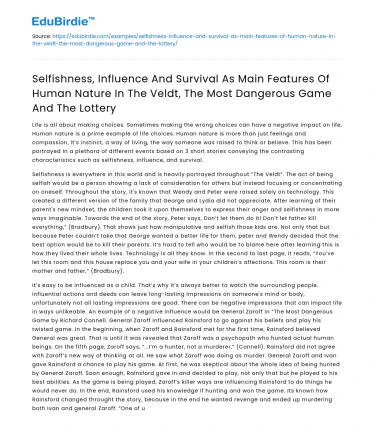 Selfishness and Survival in Selected Short Stories