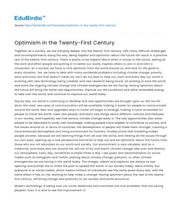 Optimism in the Twenty-First Century