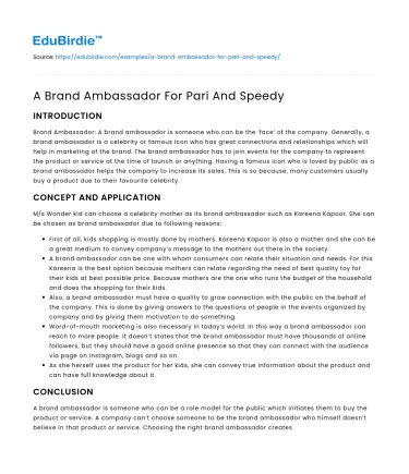 A Brand Ambassador For Pari And Speedy