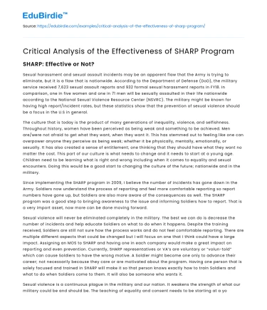 Critical Analysis of the Effectiveness of SHARP Program