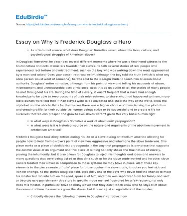 Essay on Why Is Frederick Douglass a Hero
