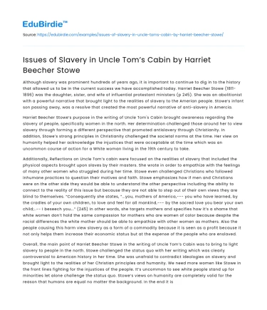Issues of Slavery in Uncle Tom’s Cabin by Harriet Beecher Stowe