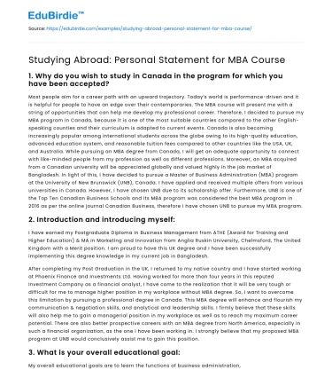 Studying Abroad: Personal Statement for MBA Course