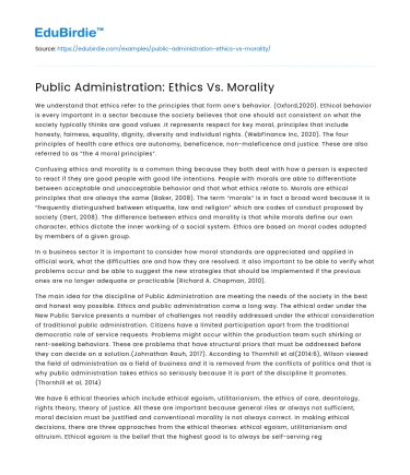 Ethics and Morality in Public Administration