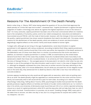 Reasons For The Abolishment Of The Death Penalty