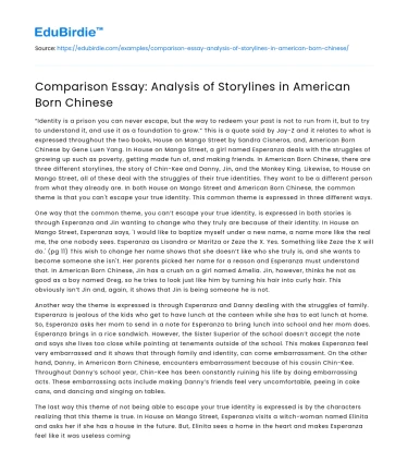 Comparison Essay: Analysis of Storylines in American Born Chinese