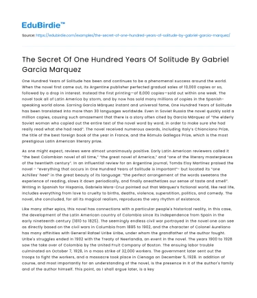 The Secret Of One Hundred Years Of Solitude By Gabriel Garcia Marquez